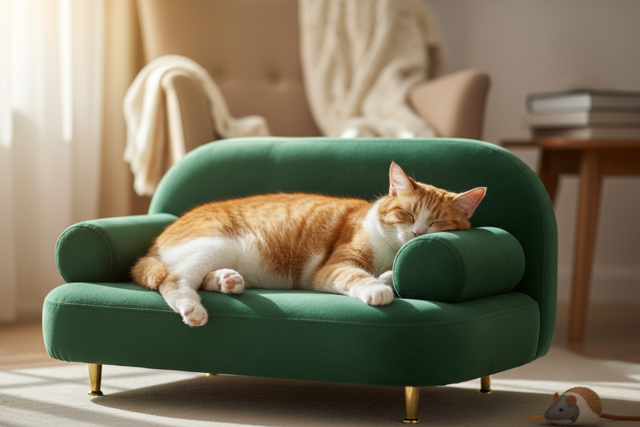 Pet automation and cleaning gadgets on green background