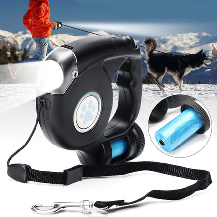 Retractable dog leash with a paw design on a snowy background