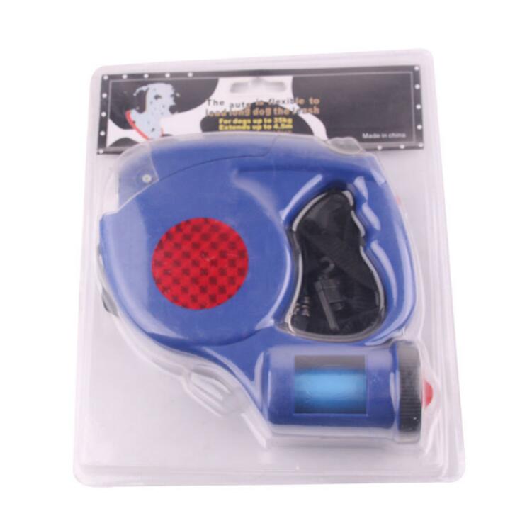 Blue and red dog leash in packaging on a white background