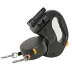 Black retractable dog leash with handle and chain on a white background