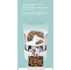 Pet food dispenser with multiple compartments on a light blue background