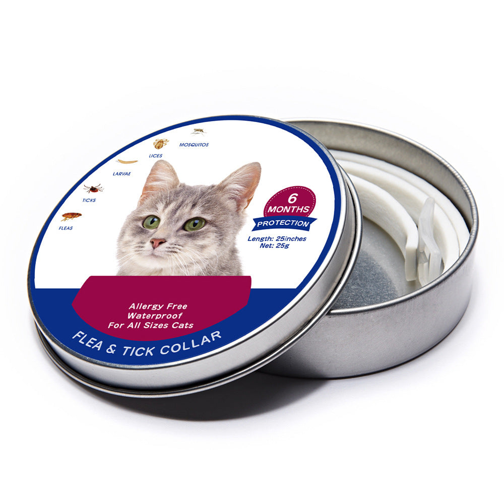Cat flea and tick collar packaging with a cat on the label