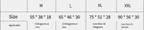 Size chart with measurements for M, L, XL, and XXL in both centimeters and inches.