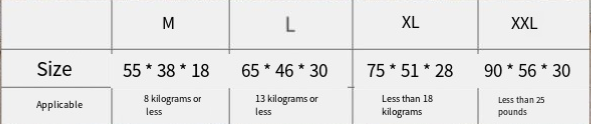 Size chart with measurements for M, L, XL, and XXL in both centimeters and inches.