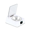 White electronic device with a transparent lid on a white background