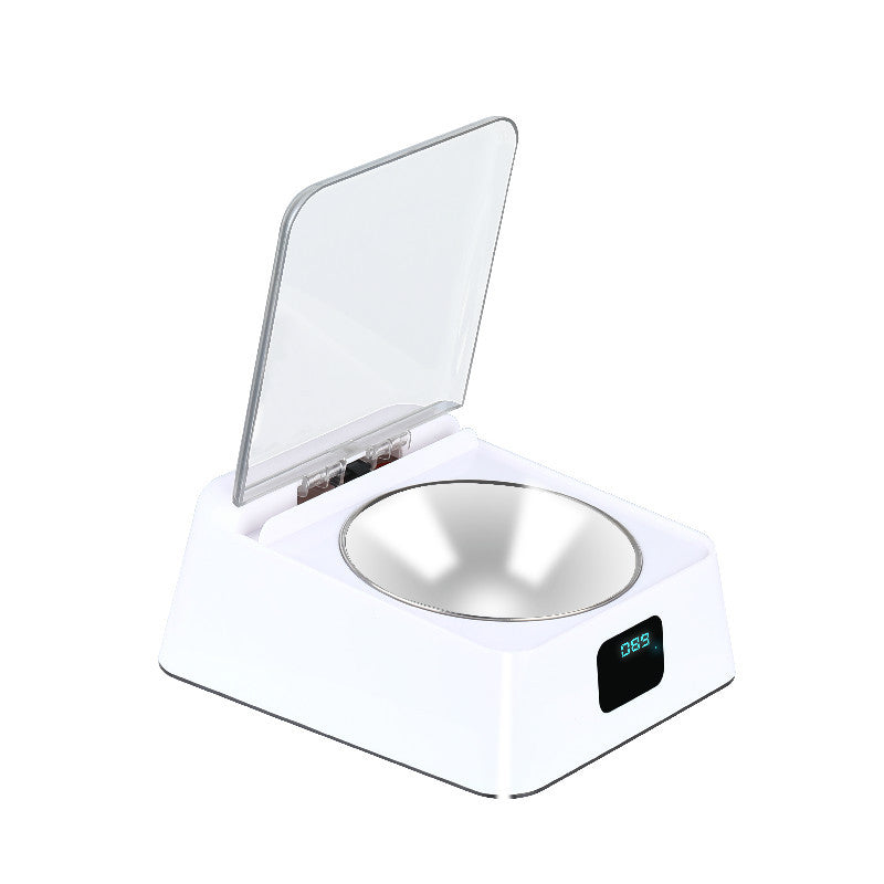 White electronic device with a transparent lid on a white background