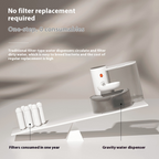Gravity water dispenser with text highlighting no filter replacement required