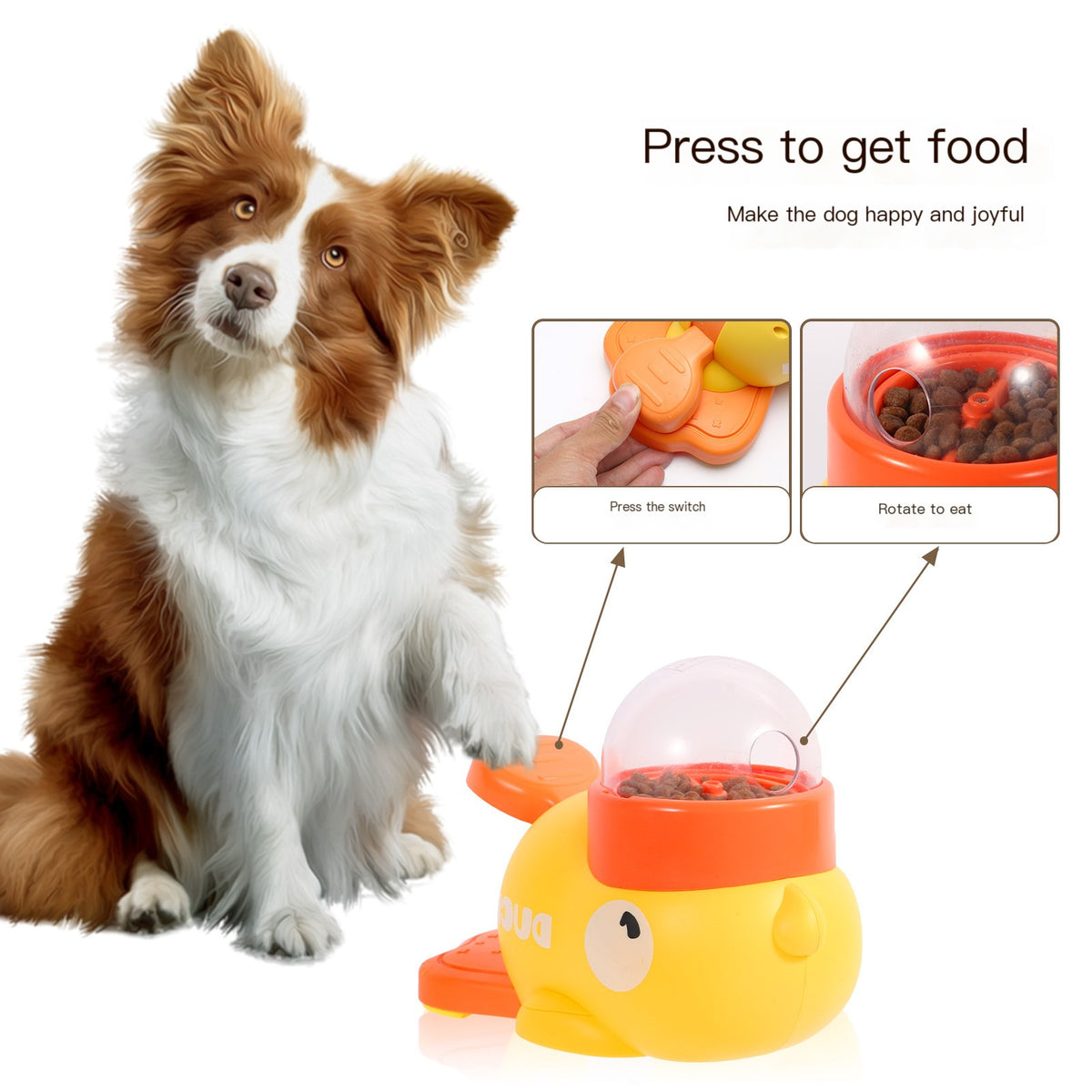 Yellow Cartoon Pet Press Feeder for Cats & Dogs