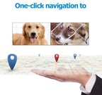 Two dogs with a hand holding a map and location icons, promoting one-click navigation.