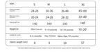 Size chart for clothing with measurements in centimeters and inches.