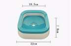 Small blue and beige container with dimensions on a white background