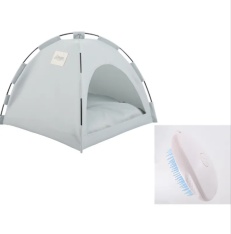 Portable pet tent with a brush on a white background