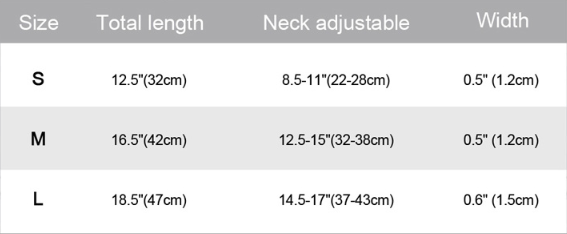 size guide for British bow pet collar