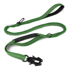 Blue dog leash with a black metal clip on a white background