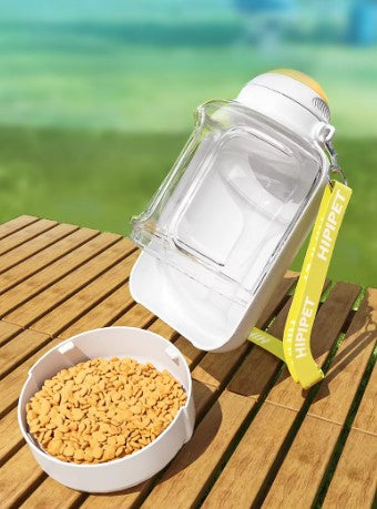 Potable pet water bottle with food bowl