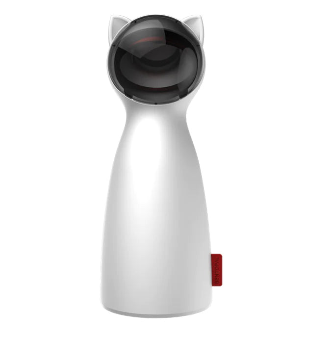 White electronic device with cat-like design on a white background