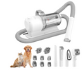 Pet grooming tool set with attachments on a white background