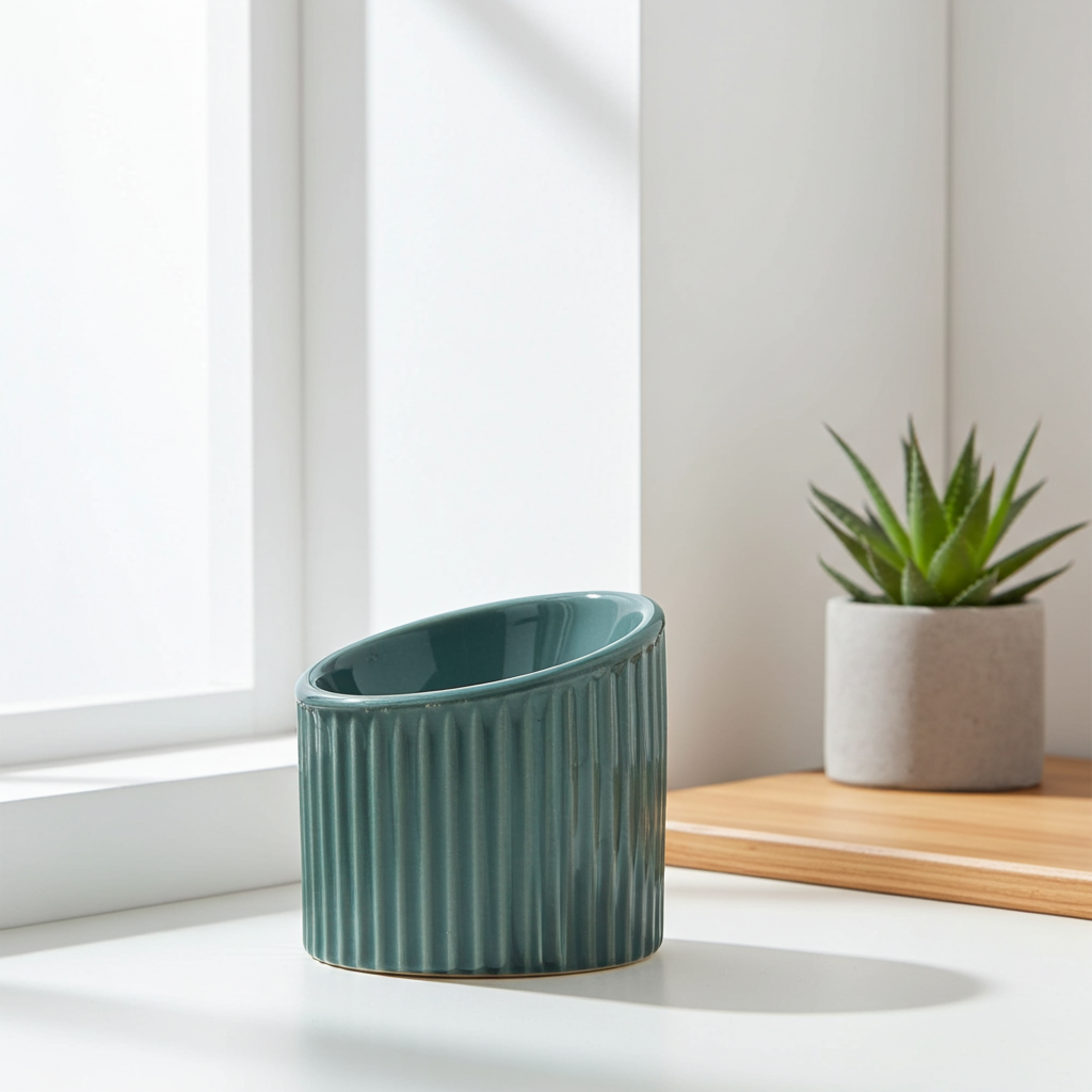 Elevated Ceramic Cat Bowls - Tilted Ergonomic Design for Indoor Cats