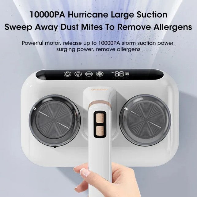 White air purifier with large suction power on a light gray background