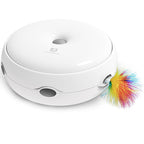 White electronic device with a colorful feather attachment on a white background
