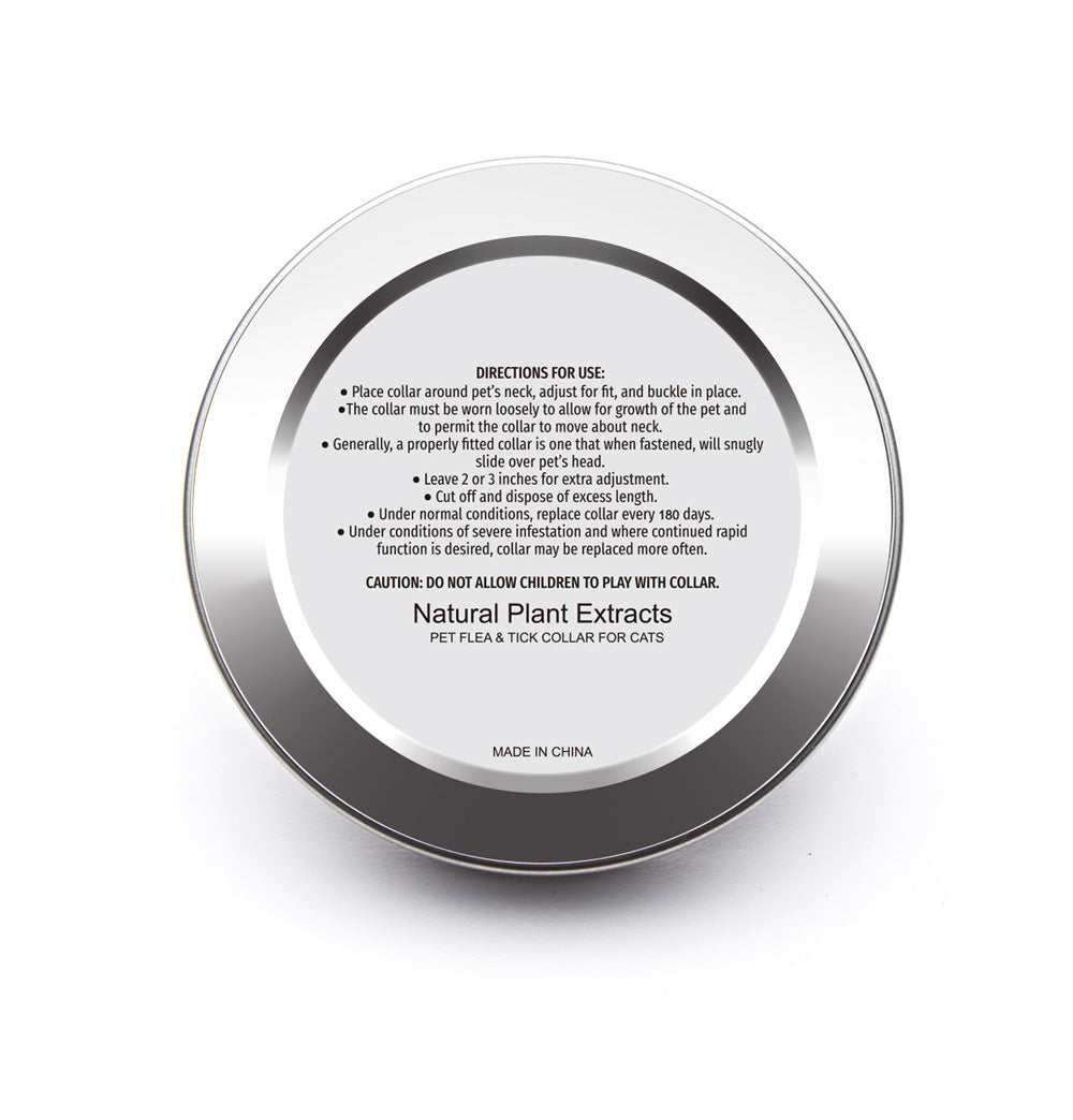 Pet flea and tick collar packaging with label on a white background
