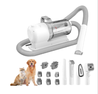Pet grooming tool with attachments on a white background