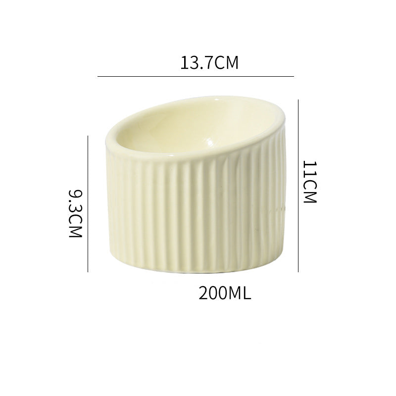Beige ceramic bowl with measurements on a white background