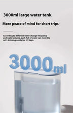 Pet water dispenser with 3000ml water tank capacity on a light gray background