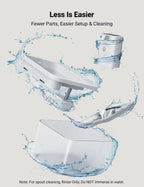 Product with water splashes and text 'Less Is Easier' on a light gray background