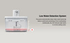 Low water detection system with pump and LED indicator light on a gray background